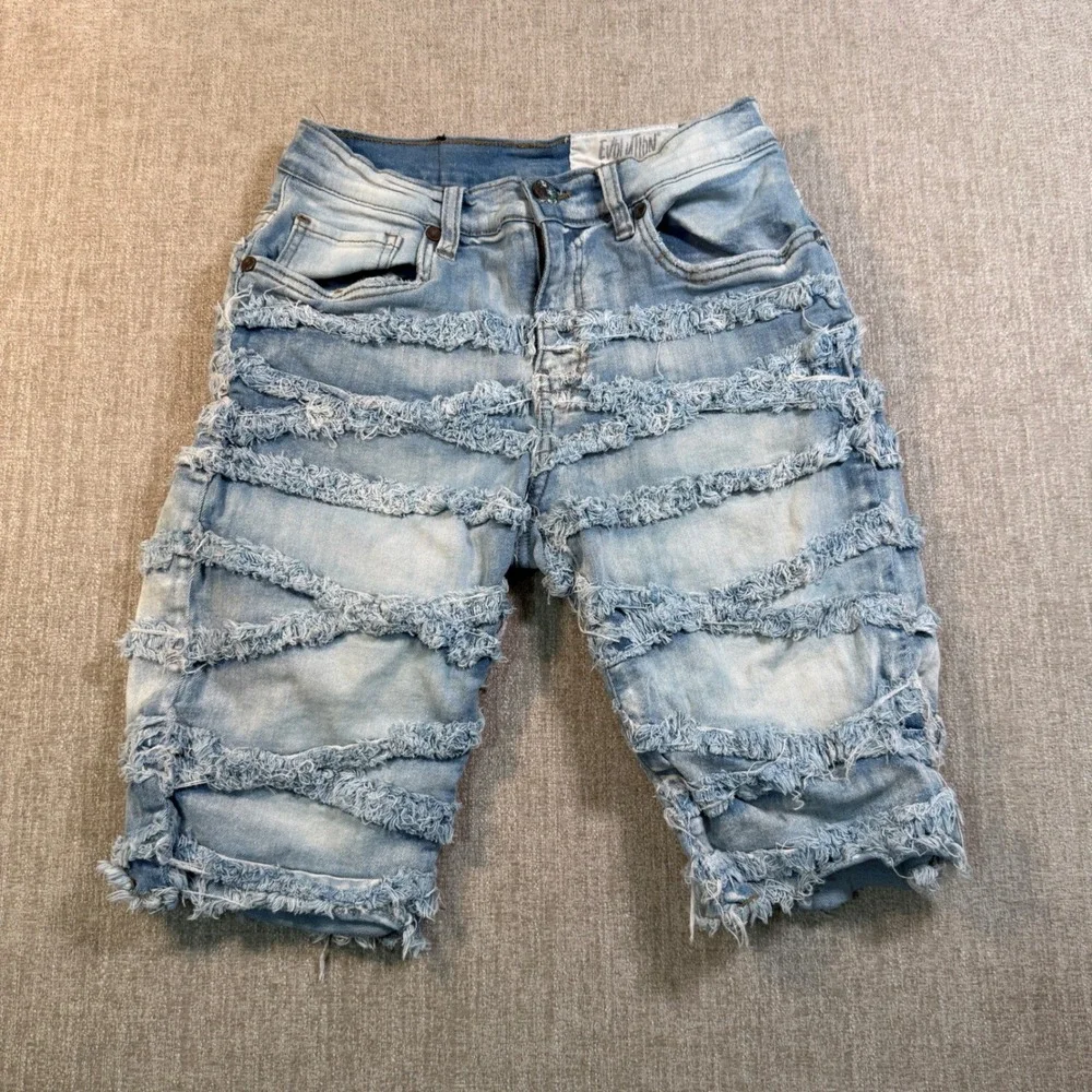 Evolution In Design Girls Size 14 Distressed Denim Shorts Light Wash Frayed Blue